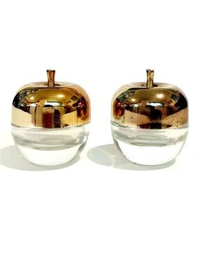 Vintage Apple Shape Mini Salt and Pepper Shakers Japan Copper Clear Teacher Cute